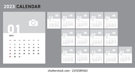 2023 Photo Calendar template design(Including December of the previous year and January of the following year)