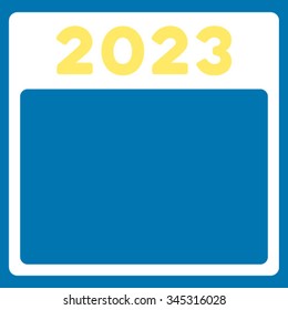 2023 Plan vector icon. Style is bicolor flat symbol, yellow and white colors, rounded angles, blue background.