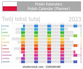 2023 Polish Planner Calendar with Horizontal Months on white background