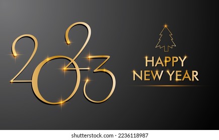 2023 poster with gold tree and numbers. New year banner. Greeting Card, Banner, Poster. Vector Illustration.