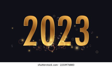 2023 poster, shiny greeting card, banner. Luxury shine of gold Happy New Year background design background vector illustration