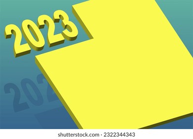 2023 presentation template. Yellow empty space on blue green gradient background. Flat design.