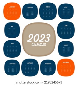 Diseño de plantilla de calendario mensual imprimible de 2023, la semana comienza el domingo estilo mínimo, ilustración vectorial