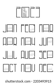 2023 printable monthly calendar template design, week starts on Sunday minimal style, vector illustration