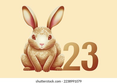 2023 Rabbit of Chinese Zodiac Year with Golden Flower Pattern Skin