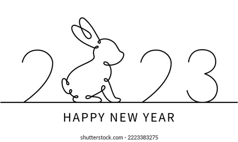 2023 Rabbit one line continuous drawing. Year of the Rabbit. Hare continuous one line illustration. Chinese Lunar Year 2023. Vector illustration.