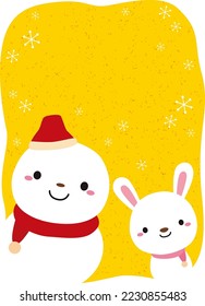 2023 rabbit and snowman snow scene New Year's card no characters