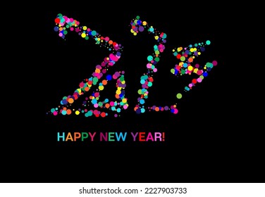 Tarjeta de felicitación Rainbow Confetti 2023. Borde de feriado de invierno. Diseño de afiches de Año Nuevo Feliz 2023. Tarjeta de invierno de lujo para felicitaciones.  Fondo de escritorio del logotipo de Navidad. Patrón de Año Nuevo VIP 2023.