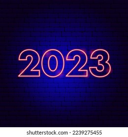 2023 Red Neon Year. Vector Illustration of Glowing Led Lamp Holiday Concept.