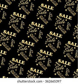 2023 Sales Abstract diagonal seamless Pattern Gold Sale icon Gold Sale calligraphy lettering on black background Shopping card Black Friday Vector wallpaper Design for sales advertising production