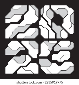 2023 Sci-Fi Tech robotic Spaceship Grey Lettering vector graphic Typography. perfect for new year celebration, Postcard, greeting card, Banner, UI, poster and social media post