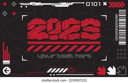 2023 Sci-Fi Technological robotic Spaceship Illustration vector graphic background with editable text area, perfect for tech new year celebration, Postcard, greeting card, Banner, UI, poster 