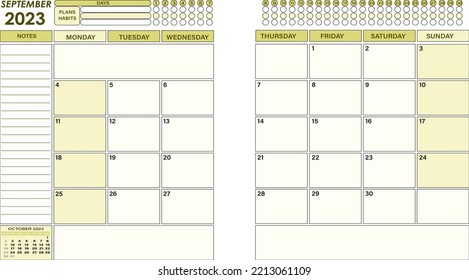 2023 September planner agenda vector template 09