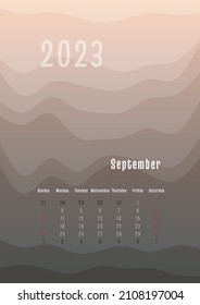 2023 september vertical calendar every month separately. monthly personal planner template. Peak silhouette abstract gradient colorful background, design for print and digital