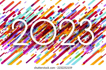 2023 sign on colorful brush strokes background.