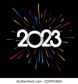 2023 sign on colorful firework explosion background.