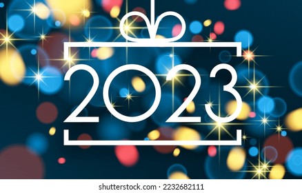 2023 marca en baudible cuadrado sobre fondo azul con luces de bokeh.