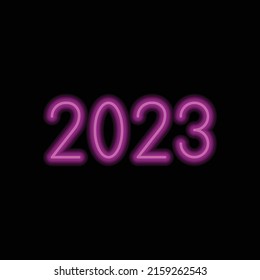 2023 simple vector de icono. Diseño plano. Estilo de neón morado sobre fondo negro.ai