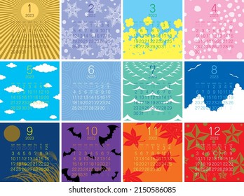2023 Simple illustrated calendar set CD case size