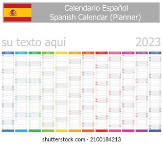 2023 Spanish Planner Calendar with Vertical Months on white background