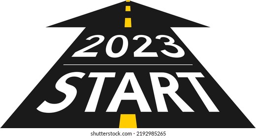 2023 start concept. 2023 start New Year, on the road in the form of an arrow in flat design. Vector illustration