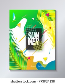 2023 Summer music festival carnival poster, sign, brochure, abstract dynamic fluid vibrant colors shapes lines, music elements, tropical exotic modern minimalist vector. Kids Sport Camp Festa São João