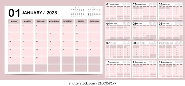 2023 table calendar week start on Sunday with color that use for vertical digital and printable