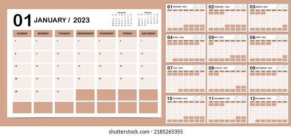 2023 table calendar week start on Sunday with color that use for vertical digital and printable