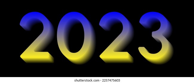 2023 text 3d blue yellow with black isolated background