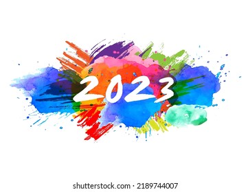 2023 Text -  with Background Colorful watercolor stains collection -Vector