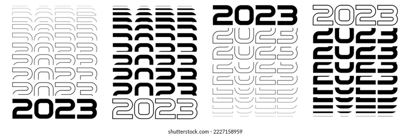 2023 Text Design. Vector 2023 Typography Illustration Design Element for New Year 2023 Social Media Post, Greeting Card, Banner, Poster, Retro Text Effect, vintage style of eighties, cyberpunk style