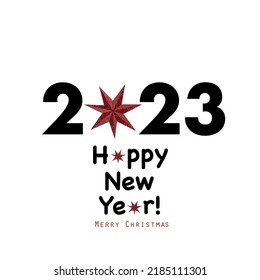2023 text paper stars lights Merry Christmas happy new year greeting card