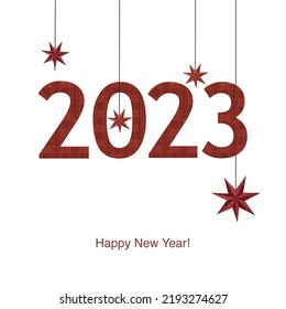 2023 text with winter plaid pattern. Happy new year greeting card