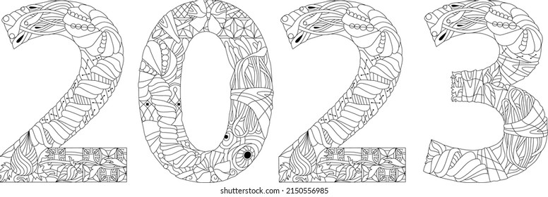 2023 two thousand twenty-three vector design for coloring
