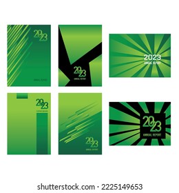 2023 typographic logo. Agenda, annual report, diary, calendar cover design. Green background. 