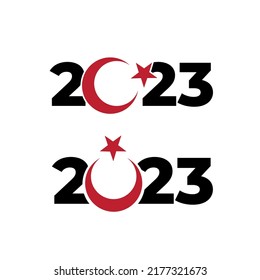 2023 yılı Türkiye.
2023 typography. 2 horizontal. red moon and star vector.