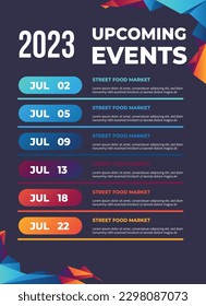 2023 upcoming events schedule template. timeline event schedule. vector template