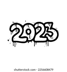 2023 in urban graffiti style. Vector textured illustration template for retro 90s design. Isolated date with Splash effect and drops. Vector textured illustration.