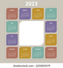 2023 vector calendar with empty white box for logo or notes