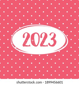2023 vector card on pastel pink polka dots background