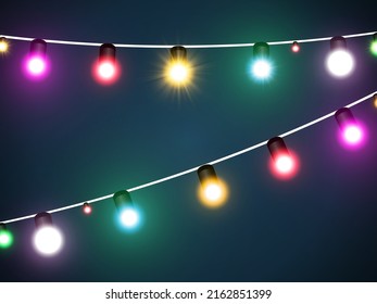 2023 Vector illustration of a light garland on a  background.
