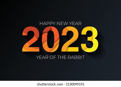 2023 vector orange and yellow paper cut on dark background. 2023 vector concept. Festive numbers design. Year of the rabbit. Lettering 2023 vector concept EPS 10