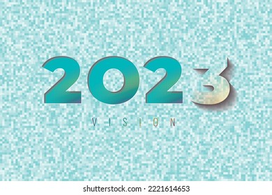 2023 Vision-Pixelstil-Konzept mit Logos und Buchstaben für Leerzeichen und Leerzeichen - Spectrum- und Golden Halftone-Effekte auf hellem Hintergrund - Vektorgemischtes Grafikdesign