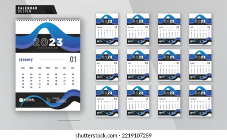 2023 wall calendar 12 page modern creative planner design template