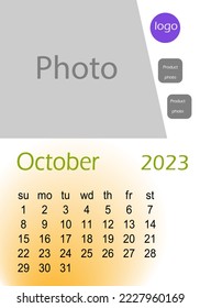 2023 wall calendar basic Design , hanging calendar .  Classic monthly calendar for 2023. Calendar in the style of minimalist square shape. The week starts on Sunday.
