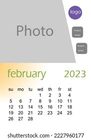 2023 wall calendar basic Design , hanging calendar .  Classic monthly calendar for 2023. Calendar in the style of minimalist square shape. The week starts on Sunday.
