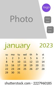 2023 wall calendar basic Design , hanging calendar .  Classic monthly calendar for 2023. Calendar in the style of minimalist square shape. The week starts on Sunday.
