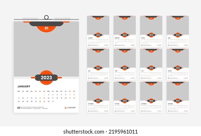 2023 wall calendar design, 12 page 2023 calendar template