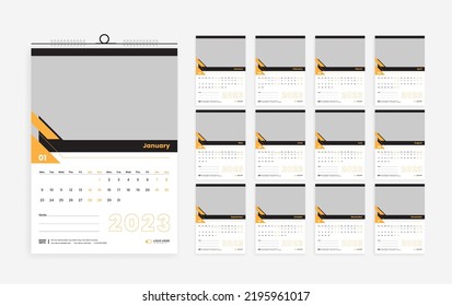 2023 wall calendar design, 12 page 2023 calendar template