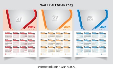 2023 Diseño del calendario de pared de color rojo azul diseño del calendario 2023